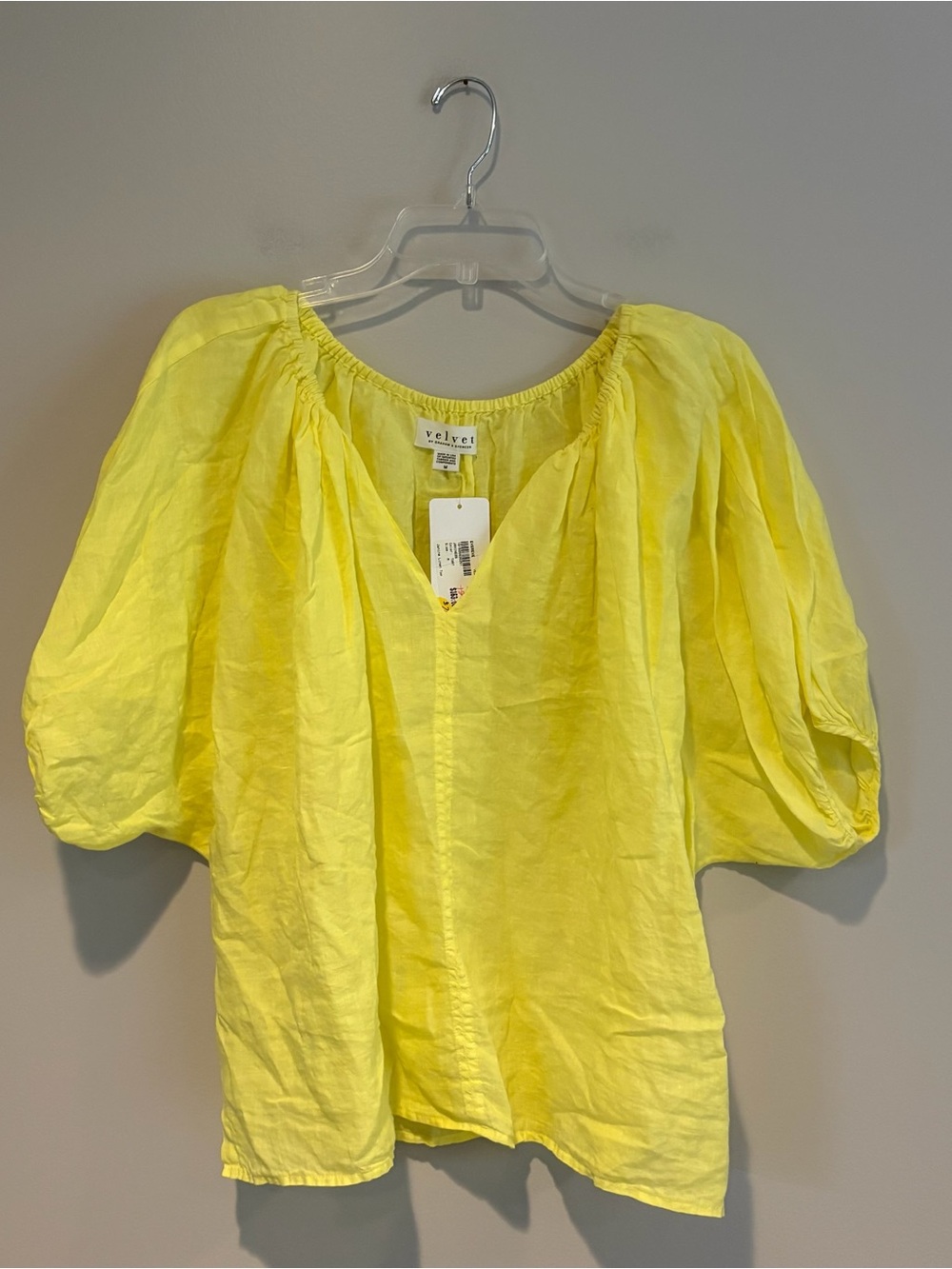 Velvet by Graham & Spencer Yellow Puff Sleeve Linen Blouse